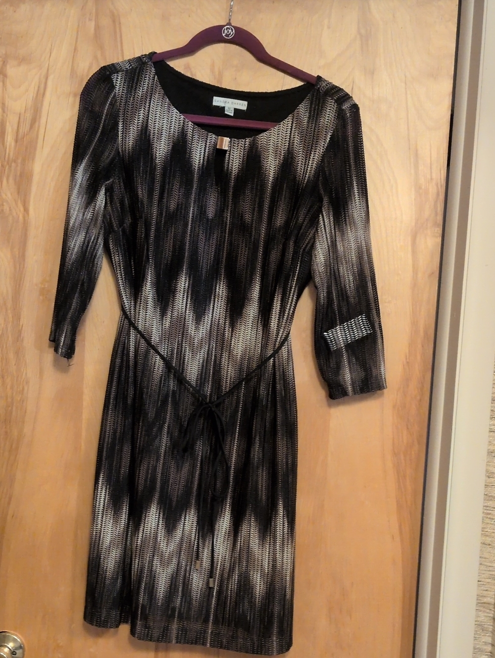 NWT Large Sandra Darren Black, Brown and White Long Sleeve Sheath Dress